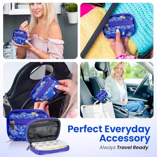 Image of Made Easy Kit Pill Case - Weekly Medicine Organizer with Removable Seven-Day Vitamin & Supplement Box - Premium Neoprene for Travel Purse Accessory (Blue Starry Night)