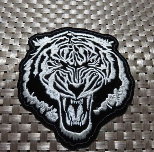 Image of Embroidered Patch, Black Base Hot Fix Glue Embroidery Cloth Paste Iron-on Patch DIY Clothes Sticker Trim Embellishments Applique (Tiger)