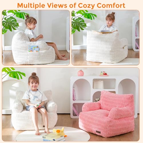 Image of MAXYOYO Bean Bag Chair for Kids, Toddler Bean Bag Sofa with Armrest, Comfy Lazy Chair with Convenient Pockets, Floor Sofa with Filler for Gaming, Reading, Beige