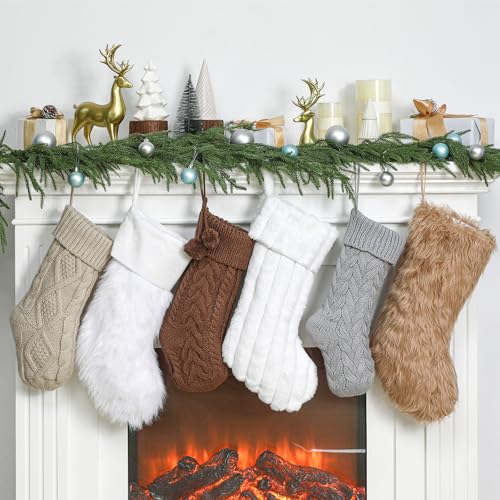 Chicingyou 6 Pcs Neutral Christmas Hanging Stocking Luxury Thick Plush