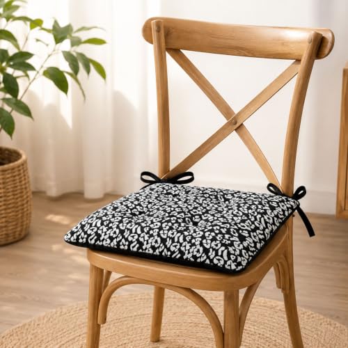 Image of Pack of 2 Washable Weaved Seat Cushions with Micro Fiber Filler & Ties, Size 16 x 16 Inches | 40 x 40 cm for Sitting, Pooja, Dining Table, Outdoor Black Animal, 40x40 CM