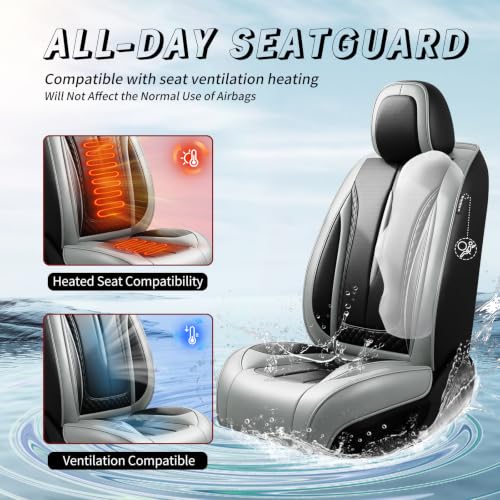 Image of Fit Outback Car Seat Covers Compatible with Subaru Outback 2010-2025 2026 - Premium Breathable Leather,Airbag Compatible,Waterproof All-Weather Seat Cushion Protector, 2 Front Seat Gray&Black