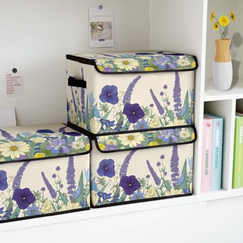 Image of Stackable Storage Bins with Lids,Closet Organizers Fabric Box for Home and Office,Blanket Clothes Organizers,Under Bed Storage Containers 3 Pack