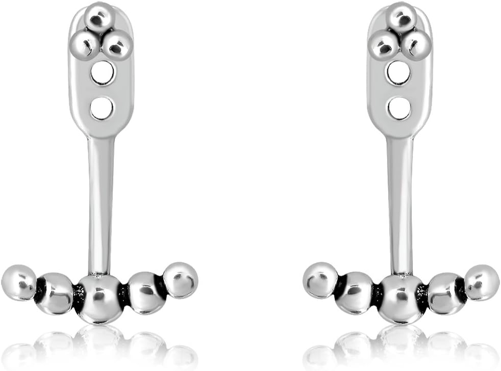 WithLoveSilver 925 Sterling Silver Ball Love Knot Rope Ear Jacket Stud Earrings - Image 3