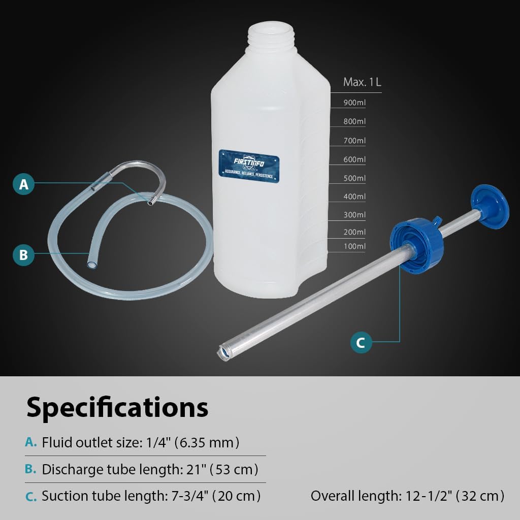 FIRSTINFO A1122 1.05 Quart (1 Liter) Multi-Purpose Oil Pump Suitable for Precise Fluid Dispensing in Tough-to-Reach Confined Spaces in Tools, Equipment, Machinery and Vehicles.