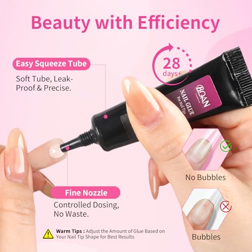 Image of BQAN Semi Nail Glue Kit Super Strong for Acrylic Nail Tips | 10g Quick-drying Glue | Long Lasting | No UV Light Required | For Press on Nails | 10ml Nail Glue Remover Includes