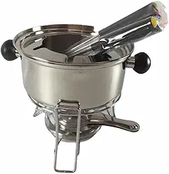 CONJUNTO PARA FONDUE COM 10 PÇS EM INOX CONTENDO: 1 PANELA DE FONDUE EM AÇO INOX 410 E CABO EM BAQUE