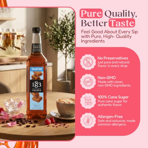 Image of 1883 Sugar Free Vanilla & Sugar Free Caramel Syrups (Cafe Variety Pack) for Coffee & Drinks - 1 Liter Plastic Bottles (Pack of 2)