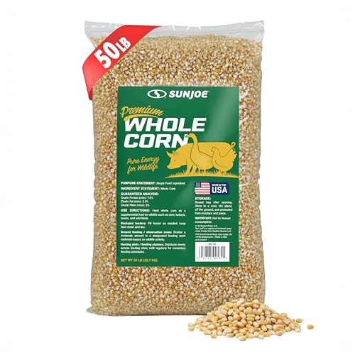 Sun Joe Whole Corn All Season Feed for Wildlife and Outdoor Feeding High-Energy Fuel to Support Activity and Cold-Weather Needs 50 lb Bag