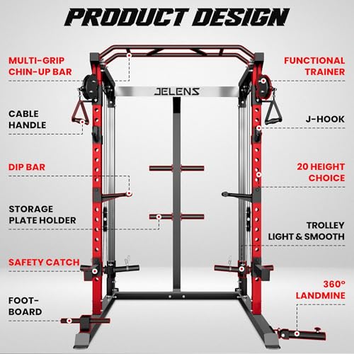 Image of JELENS C21 Power Cage, 2000LBS Multi-Function Power Rack with Independent Dual Pulley System, All-in-One Squat Rack for Cable Crossover, Home Gym Workout Machine