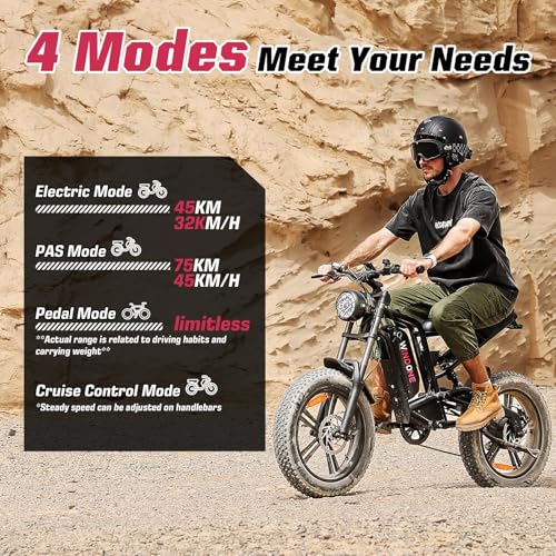 Windone E2 Electric Bike for Adults, Full Suspension, 48V13Ah Removable Battery, Up to 28MPH & 46.6 Miles (PAS), 1000W Ebike with All-Terrain 4.0″ Fat Tires, Cruise Control, UL Certified, Moped E-Bike