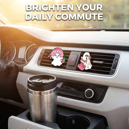 Image of Car Air Fresheners Vent Clips Car Diffuser Vent Clip, Car Decoration Cute Car Interior Decor, Car Accessories for Women (2 Pcs Pink Halloween Ghost-C)