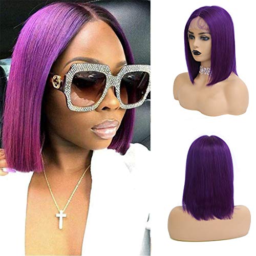 BHL Short Bob Silky Straight Wigs 13x1x4 T Part Lace Front Wigs Hairline 150% Density 14inch Purple Colored Wigs China Virgin Human Hair with Baby Hair for Black Women(14 Inch, Charming Purple)