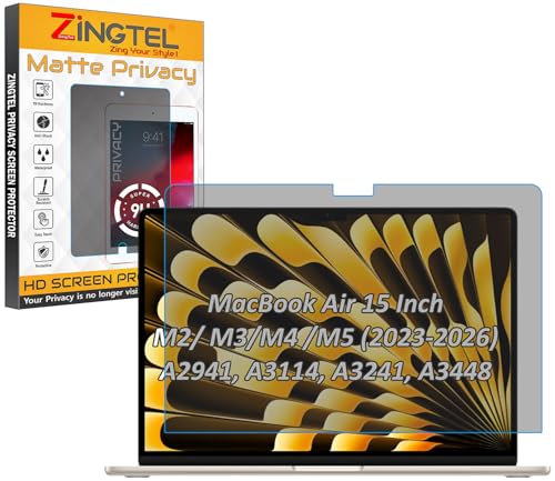 Image of Privacy Matte Anti Spy Screen Guard Compatible With MacBook Air 15 inch M2 / M3 /M4 /M5 (2023-2026) A2941, A3114, A3241, A3448 Anti Peep Screen Protector Not a Tempered Glass