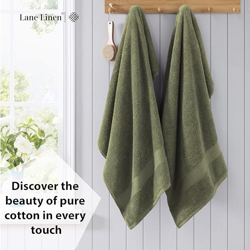 Image of LANE LINEN Bath Towel Set 100% Cotton 4 Piece Soft Absorbent - Oil Green