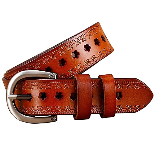 Ceinture en cuir de vachette véritable orange avec détails ciselés