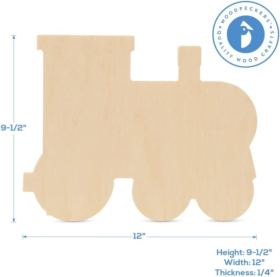Train Wood Cutouts 12-inch, Pack of 5 Unfinished Wood Crafts Blank, Wooden Shapes for Crafts & Party Decor, by Woodpeckers