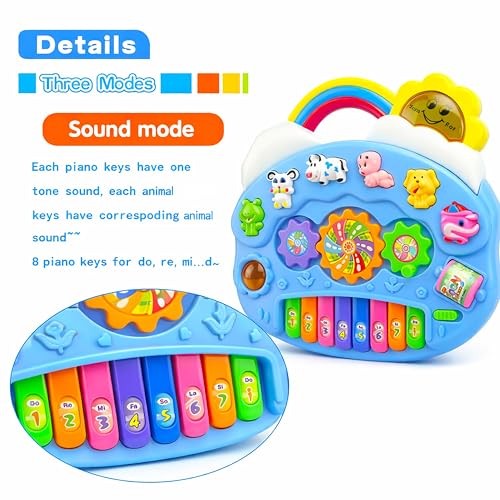 Image of VGRASSP 8 Key 3 Modes Musical Rainbow Piano Toy for Kids with Flashing Lights - Interactive Learning Keyboard with Animal Sounds and Melodies - Educational Gift - Multicolor