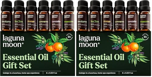 Image of Lagunamoon Essential Oils Aromatherapy Set - Oils for Diffusers, Home Care, Candle Making Scents, Fragrance, Humidifiers, Gifts - Peppermint, Tea Tree, Lavender, Eucalyptus, Orange (10mL) (Pack of 12)