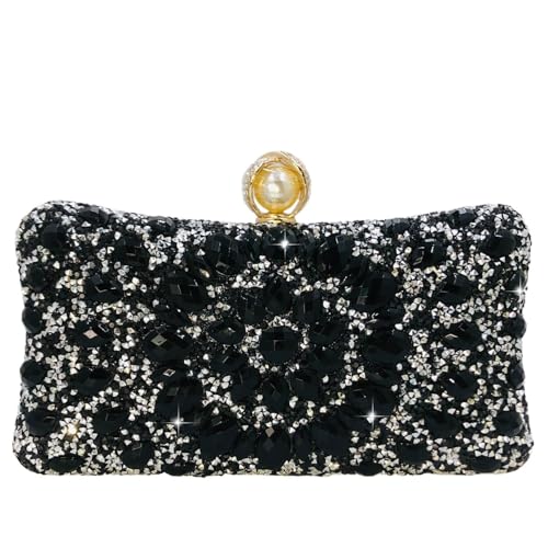Image of Boutique De FGG Mini Pearl Clasp Crystal Clutch Purses for Women, Evening Bags Wedding Handbag, Party Rhinestone Clutch Bag
