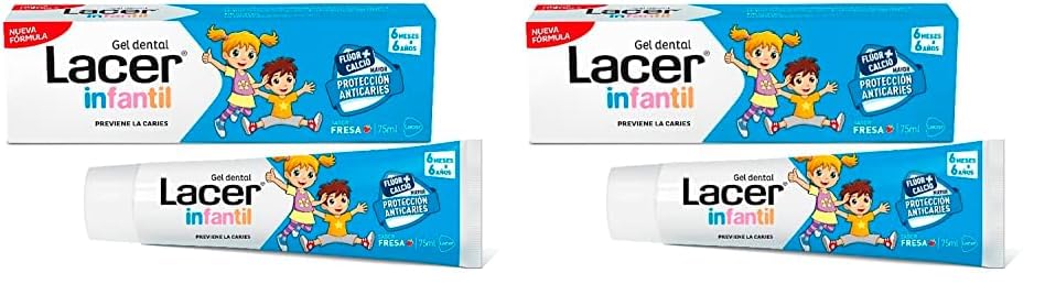 LACER JUNIOR - Gel Dental Infantil 75 ml, para Niños a Partir de 6 meses a 6 años, Previene la Caries, Fórmula de Flúor Más Calcio, Cuida los Dientes de Leche (Paquete de 2)