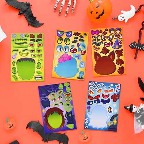 Image of JOYIN 36 PCS Halloween Make-a-face Sticker Sheet, Kids Party Favor Craft Supplies, Make Your Own Characters Stickers with Vampire, Witch, Frankenstein, Ghost, Halloween Goodies Class Activities Game