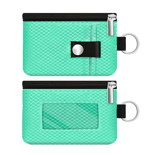 Image of Minimalist RFID Blocking Small Wallet with ID Window,WaterResistant Zip Id Case Wallet with Lanyard Keychain for Cards,Cash,Travel,Women,Men (Mint Green)