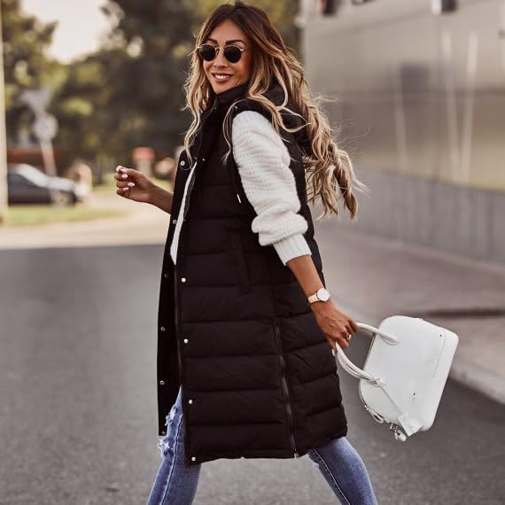 Womens Long Puffer Vest Quilted Hooded Zip Up Sleeveless Vests Jackets Padded Fall Winter Jacket Coat2