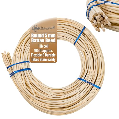 Caña redonda # 8-5 mm | Bobina de 1 libra | Caña de ratán para tejer cestas y fabricación de muebles de mimbre | Suministros de reparación de canasta, tejido de mimbre y mimbre | UA-500RR