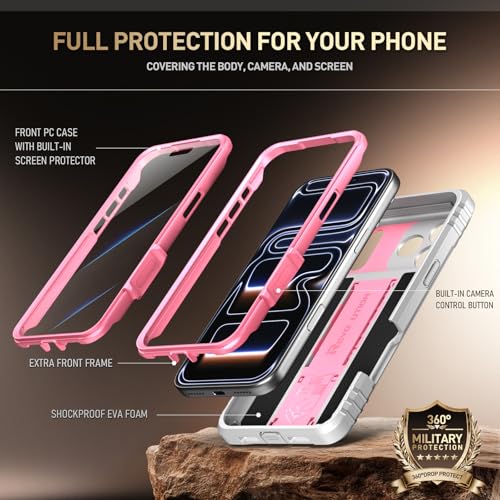 Image of Poetic for iPhone 17 Pro Max Case with Camera Control Capture Button, [Built-in Stand] [Built-in Screen Protector] Full-Body Military Grade Rugged Phone Case for iPhone 17 Pro Max, Pink
