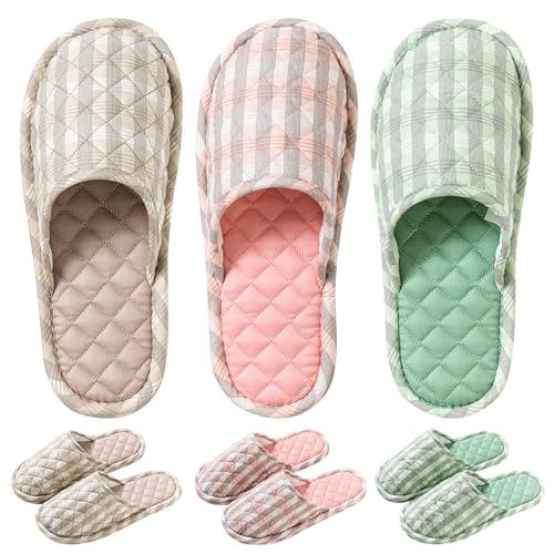 biroris 3 Pairs Women's Indoor House Slippers, Floral Cotton Closed