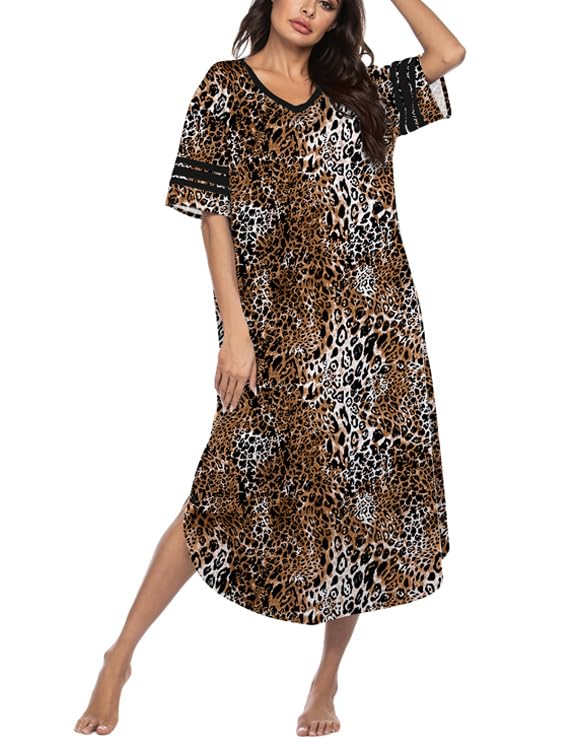 Image of Ekouaer Long Nightgown, Womens V Neck Loungewear Oversized Sleepwear Loose Sleep Dress S-4XL