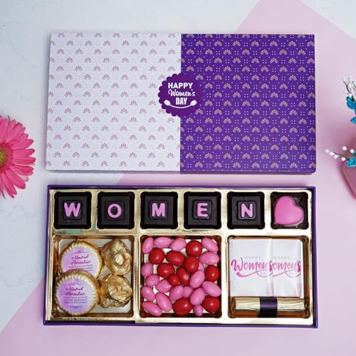Image of Velvet Fine Chocolates Gift Hamper Sweets blessing chocolates 6 assorted chocolates, 2 almond florentines, 2 almond rocks, 75 gms assorted dragees, 2 chocolates bars, 1 fruit and nut chocolate log