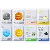 NEOGEN DERMALOGY Facial Essential Mask (8-Sheets) - Black Caviar,Mexican Aloe,Milk Cream,Argan Oil,Vita Energizing Fiber,Ocean Feeding Fiber,Collagen Firming Fiber, Bright Clear Fiber