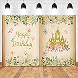 Fairy Tale Books Happy Birthday Princess Castle Backdrop for Girl Once Upon A Time Magic Storybook Spring Eucalyptus Leaves Floral Butterfly Wedding Photography Background Banner Photo Studio 7x5ft