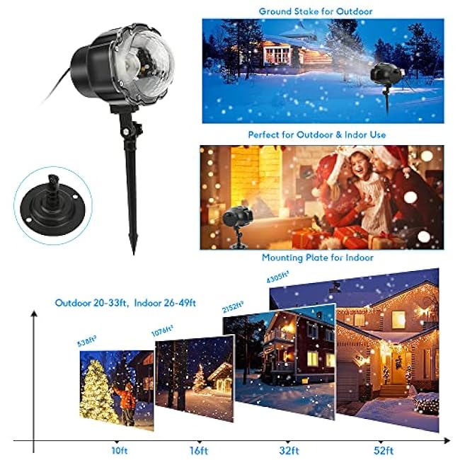 Snowfall Christmas Light Projector, Indoor Outdoor Holiday Projector Lights with Remote Control, Rotating Snow Falling Projector Lamp for Halloween Xmas Wedding Garden Landscape Decorative(Snow Spots)
