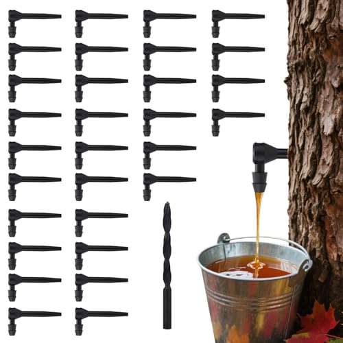31pcs Maple Syrup Tapping Kit, Birch Tree Taps with Matching Drill Bit Spiles for Experts or Beginners Maple Birch Tree Syrup Collection Supplies(Black)