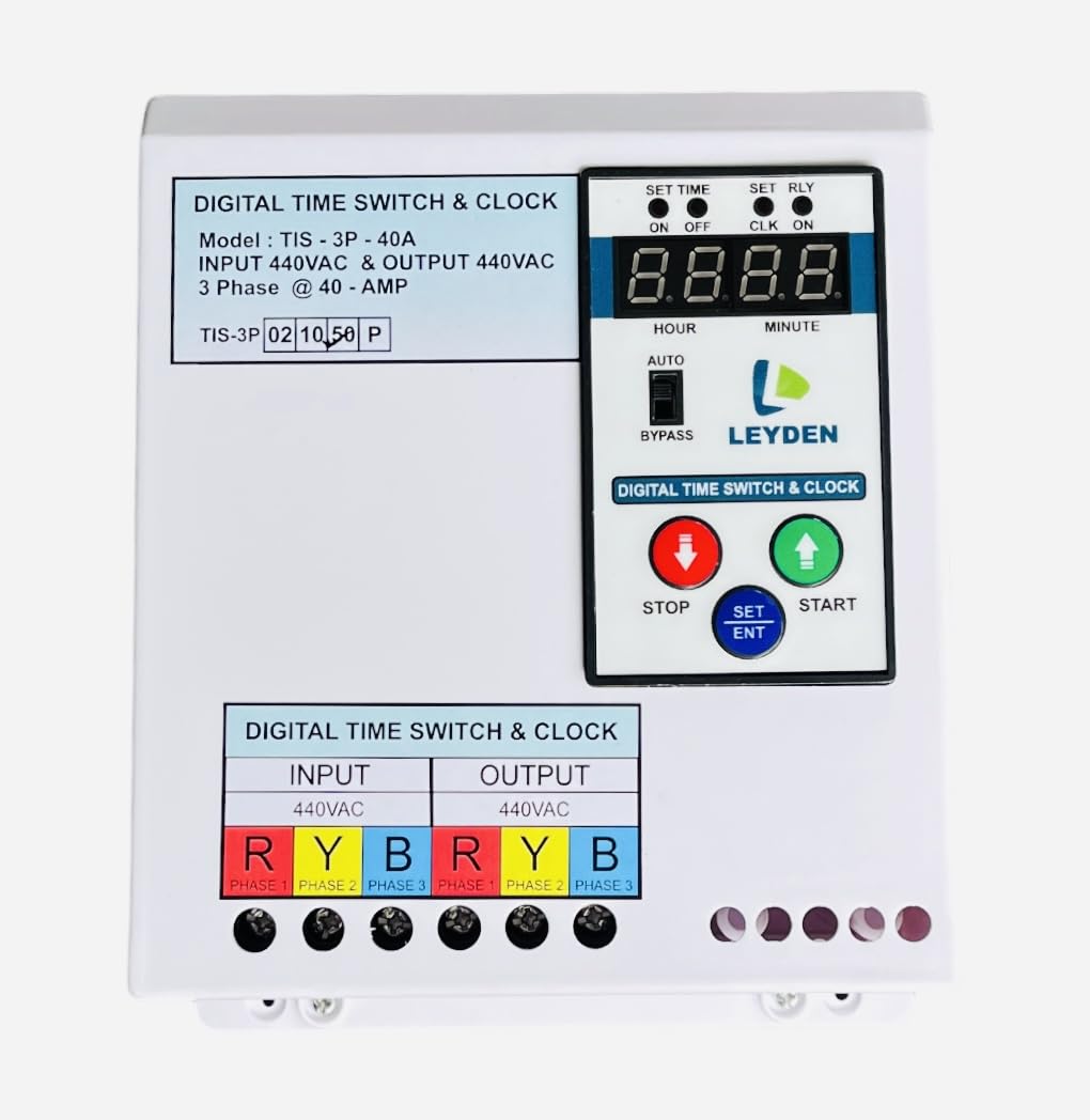 LEYDEN® TM-CLKTP, 40A, 440VAC, 50Hz Three Phase Industrial Real Clock Timer Switch, 50 ON/Off Per Day & Cyclic Function Up to 9999 Second Programmable Electronic Timer Switch (1- Year Warranty) (B0D7955HRS) Amazon Price History, Amazon Price Tracker