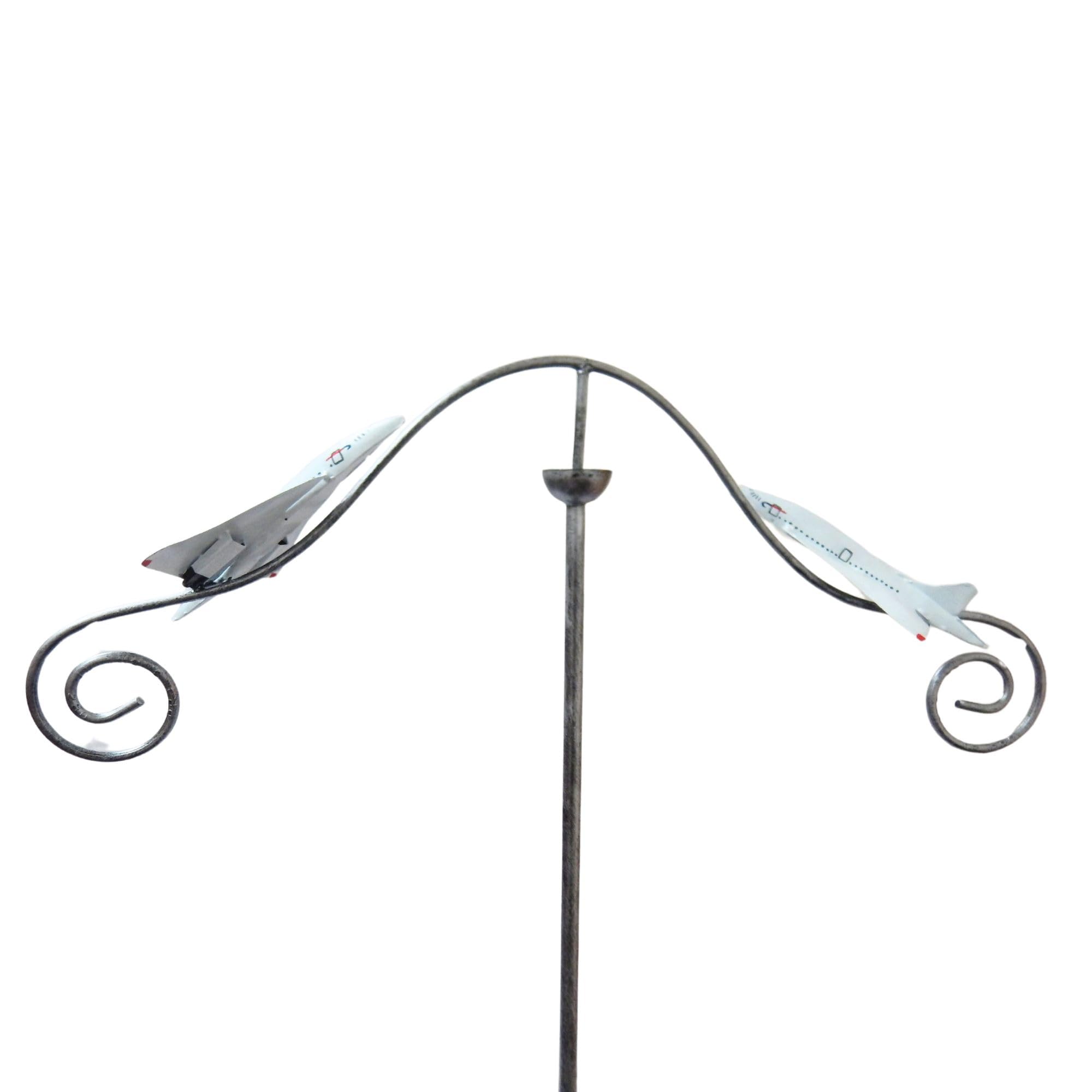 Sk Style Various Metal Wind Spinner Garden Stake - Concorde Aeroplane Spinner, 2 Plane Kinetic Rocking And Spinning Garden Decor