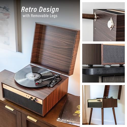 Crosley CR6236AFT-WA Jasper 3-Speed Bluetooth in/Out Vinyl Record Player Turntable with Built-in Speakers and Detachable Legs, Walnut - Les Beatles, Paul McCartney, John Lennon, RIngo Starr, George Harrison Crosley CR6236AFT-WA Jasper 3-Speed Bluetooth in/Out Vinyl Record Player Turntable with Built-in Speakers and Detachable Legs, Walnut – Image 3