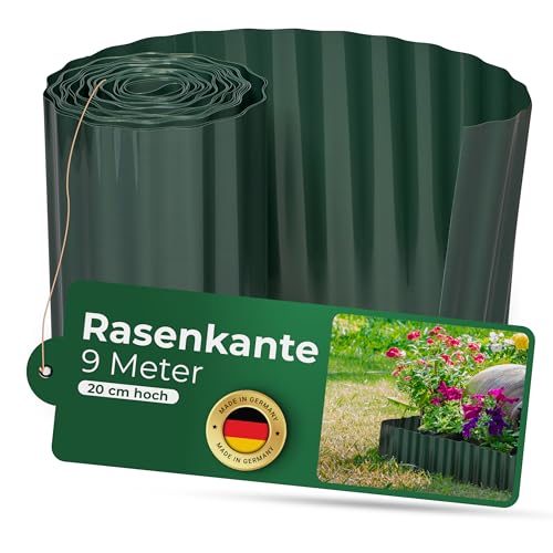 Novatool Beetumrandung 20 cm hoch I 9 Meter I Grün I Beeteinfassung Gießrand Begrenzung Garten Rasenkante Kunststoff Beeteingrenzung Rasenbegrenzung Rasenumrandungen Beetumrandungen