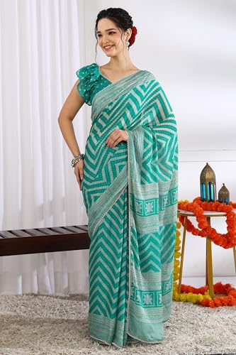 Image of MIRCHI FASHION Women Saree Leheriya Print Chiffon | Lightweight Traditional Sari for Farewell and Wedding Ceremonies with Unstitched Blouse Piece