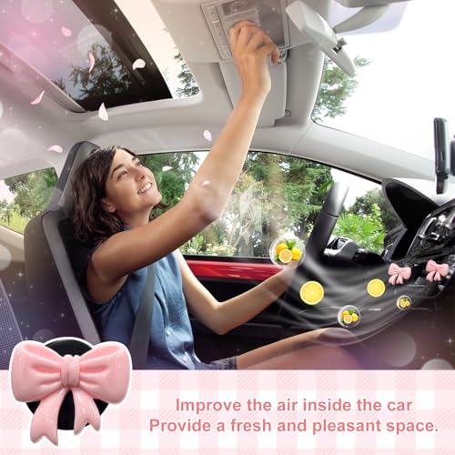 Image of 8 PCS Coquette Pink Bow Car Air Freshener Vent Clip, Cute Aesthetic Cars Scent Air Fresheners Vent Clips Decorations, Automotive Interior Accessories for Women Girl