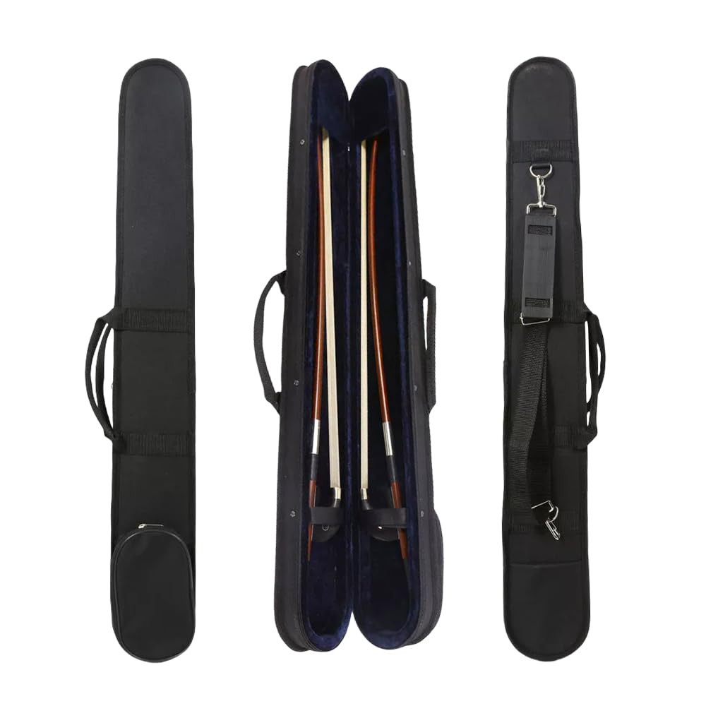 Custodia rigida per archetto per contrabbasso e violoncello, spessore 4/4, interno in peluche, antiurto, con tracolla, design resistente con cerniera (nero)