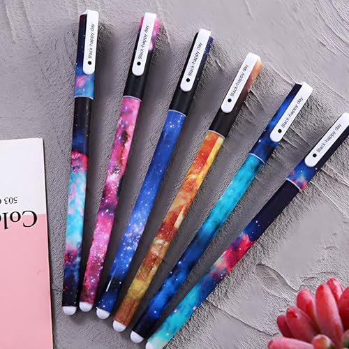 6 bolígrafos de gel color negro con diseño galaxia