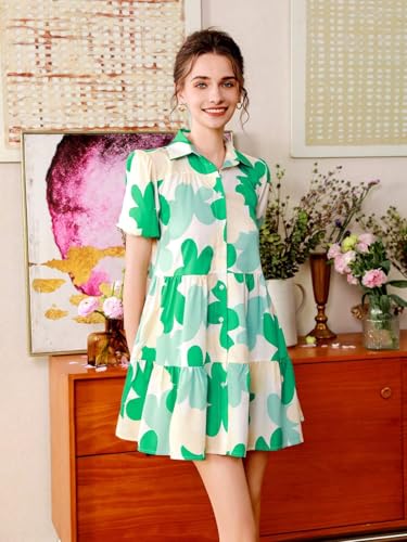 Image of Women's Fit and Flared Shirt Midi Dress with Collar Neck & Short Sleeves - Rayon Casual Dress