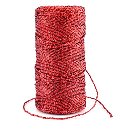 G2PLUS 100M Decorative Metallic String, 1.5mm Red Twine String for Crafts