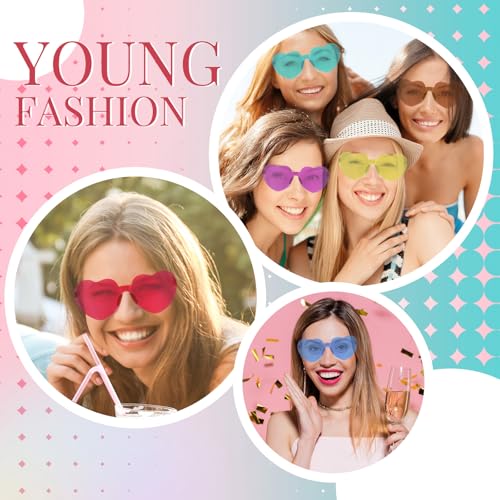 40 Pairs Heart Sunglasses Rimless Transparent Heart Shaped Glasses Candy Color Party Favor for Women Men Decoration4