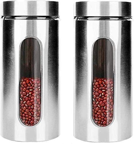 Contenitori Alimentari per Cereali Set Set di contenitori ermetici for il bancone della cucina, contenitori for la conservazione degli alimenti in acciaio inossidabile con finestre in vetro, organizza