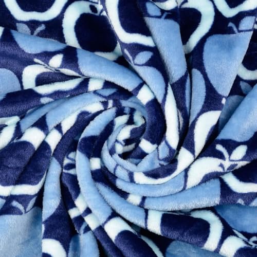 Tissu polaire double face haut de gamme bleu motif pommes 5 mètres pour plaid luxe